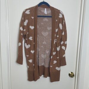Cozy Rust/Orange/Brown Heart Pattern Cardigan